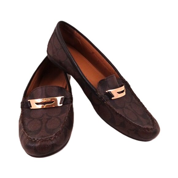 Coach Olympia Loafers 8.5 Signature Jacquard ***READ DESCRIPTION*** Flats Brown - Picture 1 of 7